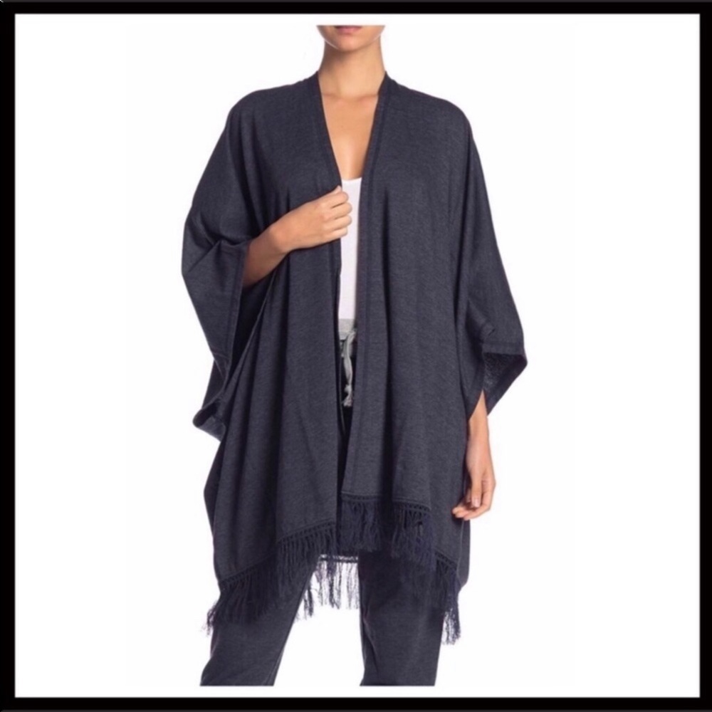 PONCHO CAPE NAVY BLUE BLANKET WRAP CARDIGAN A3C - Picture 2 of 8